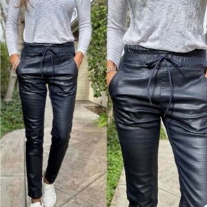 Bevy Flog Women's Elastic Drawstring Shely Pants In Snakeskin  Dark Navy 24